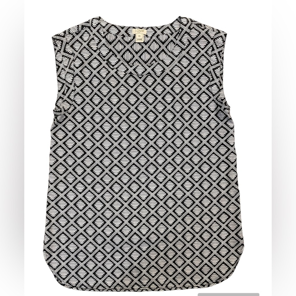 JCREW FACTORY WOMENS Sz XS‎ Black PRINTED DRAPEY SLEEVELESS TOP